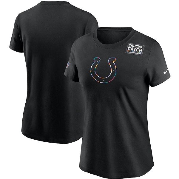 Women's Indianapolis Colts 2020 Black Sideline Crucial Catch Performance T-Shirt(Run Small)